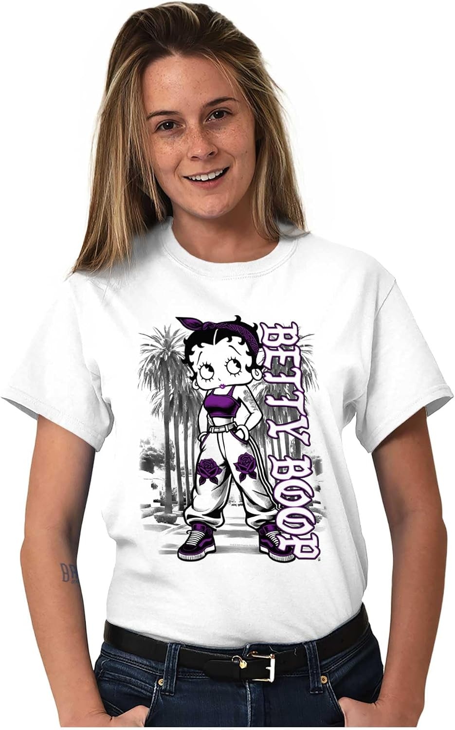image:imageCute Betty Boop Chicana Urban Chola Cartoon Womens Graphic T Shirt TeesWhite Urban Miami With Purple Ink