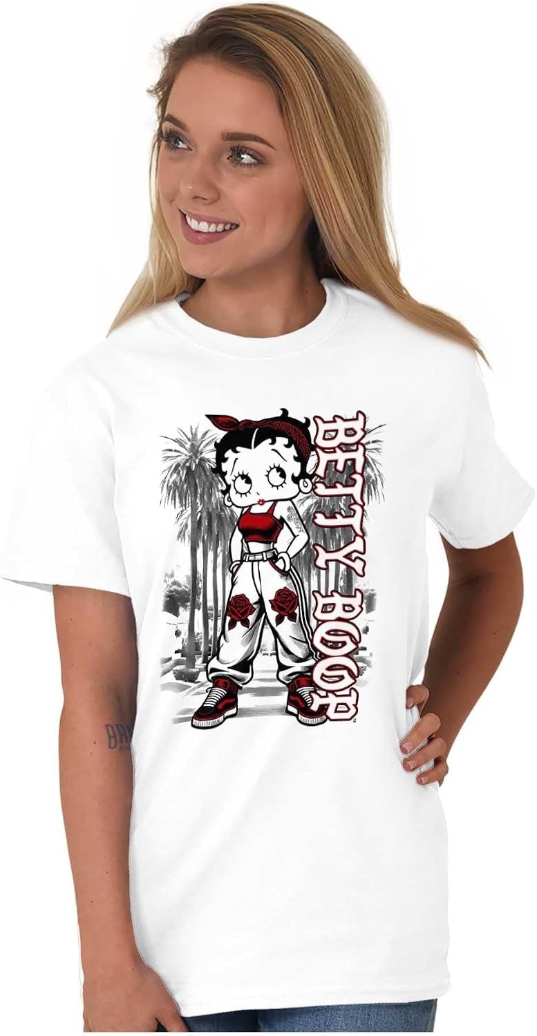 image:imageCute Betty Boop Chicana Urban Chola Cartoon Womens Graphic T Shirt TeesWhite Urban Miami With Red Ink