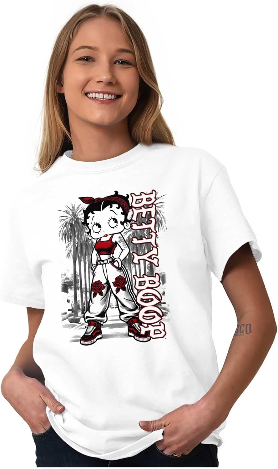image:imageCute Betty Boop Chicana Urban Chola Cartoon Womens Graphic T Shirt TeesWhite Urban Miami With Red Ink