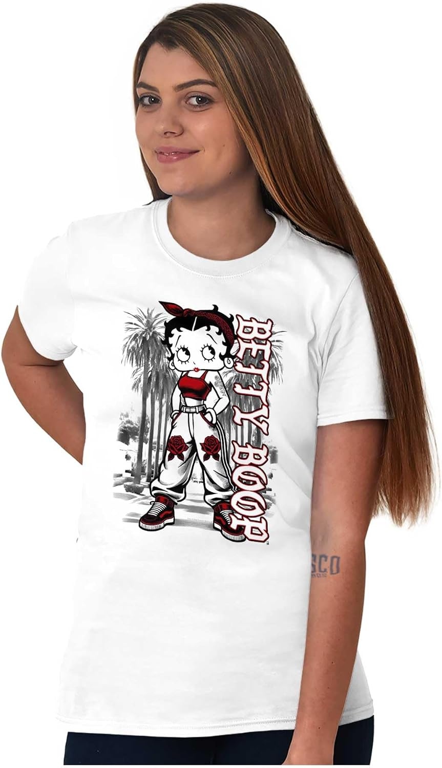 image:imageCute Betty Boop Chicana Urban Chola Cartoon Womens Graphic T Shirt TeesWhite Urban Miami With Red Ink