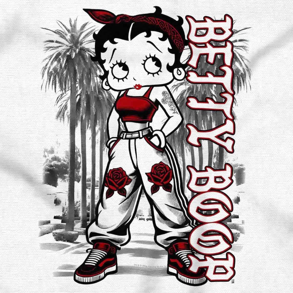image:imageCute Betty Boop Chicana Urban Chola Cartoon Womens Graphic T Shirt TeesWhite Urban Miami With Red Ink