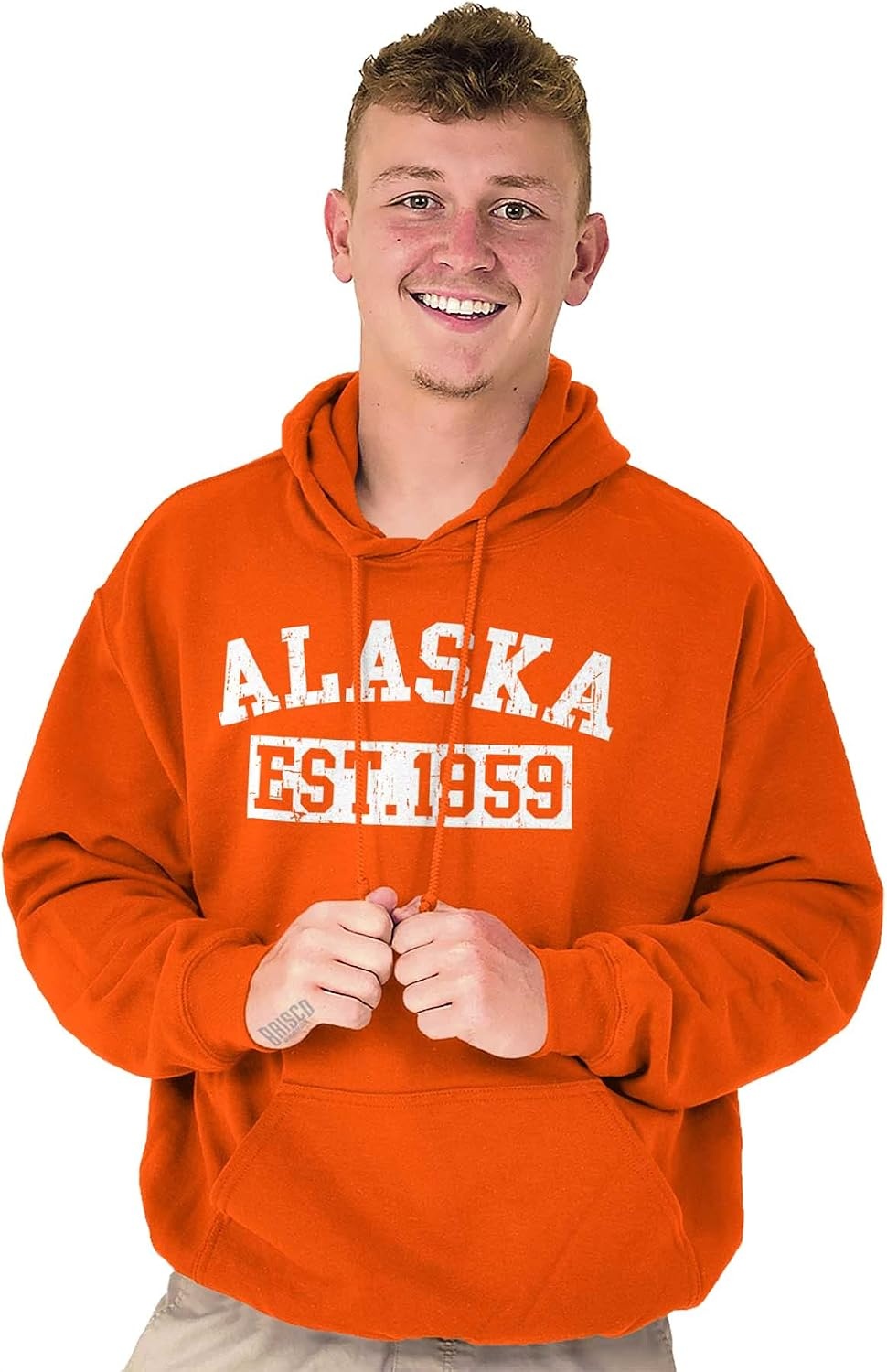 image:imageDistressed American States Athletic EST Hoodie Sweatshirt Women and MenOrange