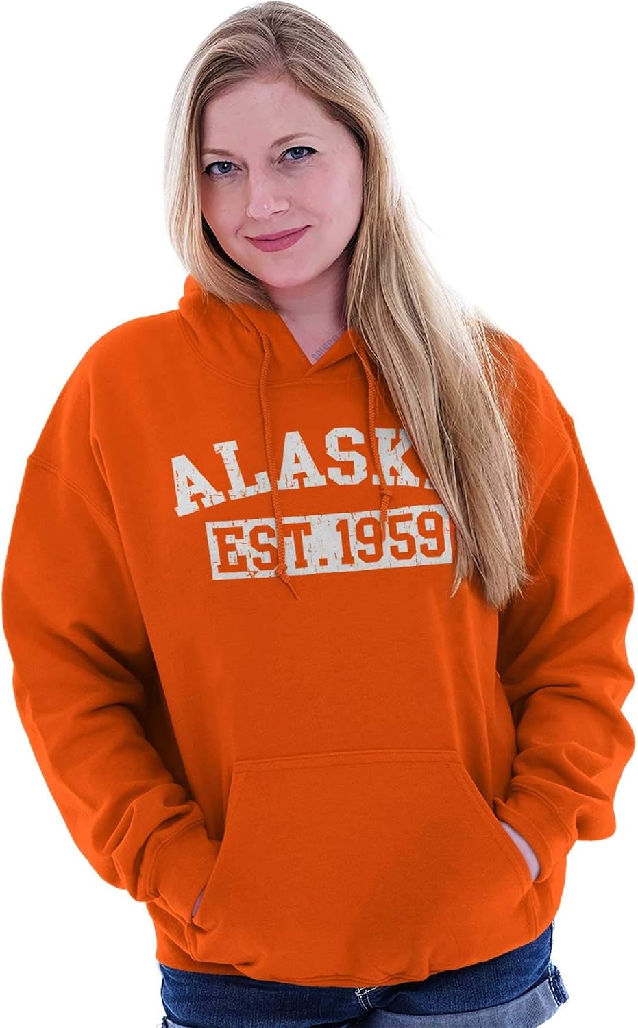 image:imageDistressed American States Athletic EST Hoodie Sweatshirt Women and MenOrange