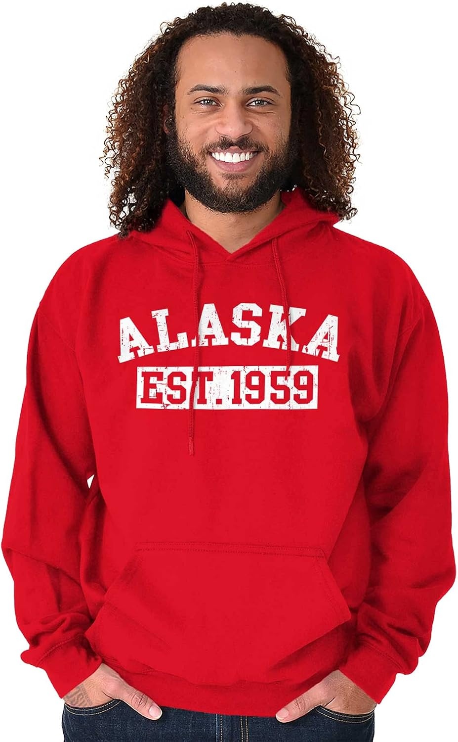 image:imageDistressed American States Athletic EST Hoodie Sweatshirt Women and MenRed