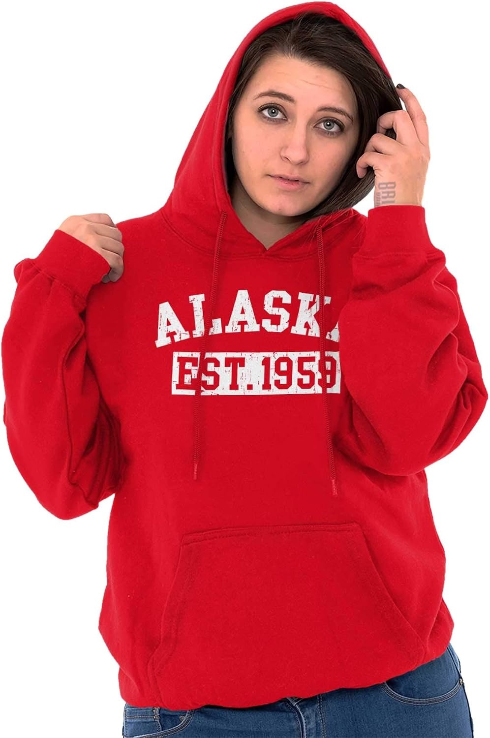 image:imageDistressed American States Athletic EST Hoodie Sweatshirt Women and MenRed