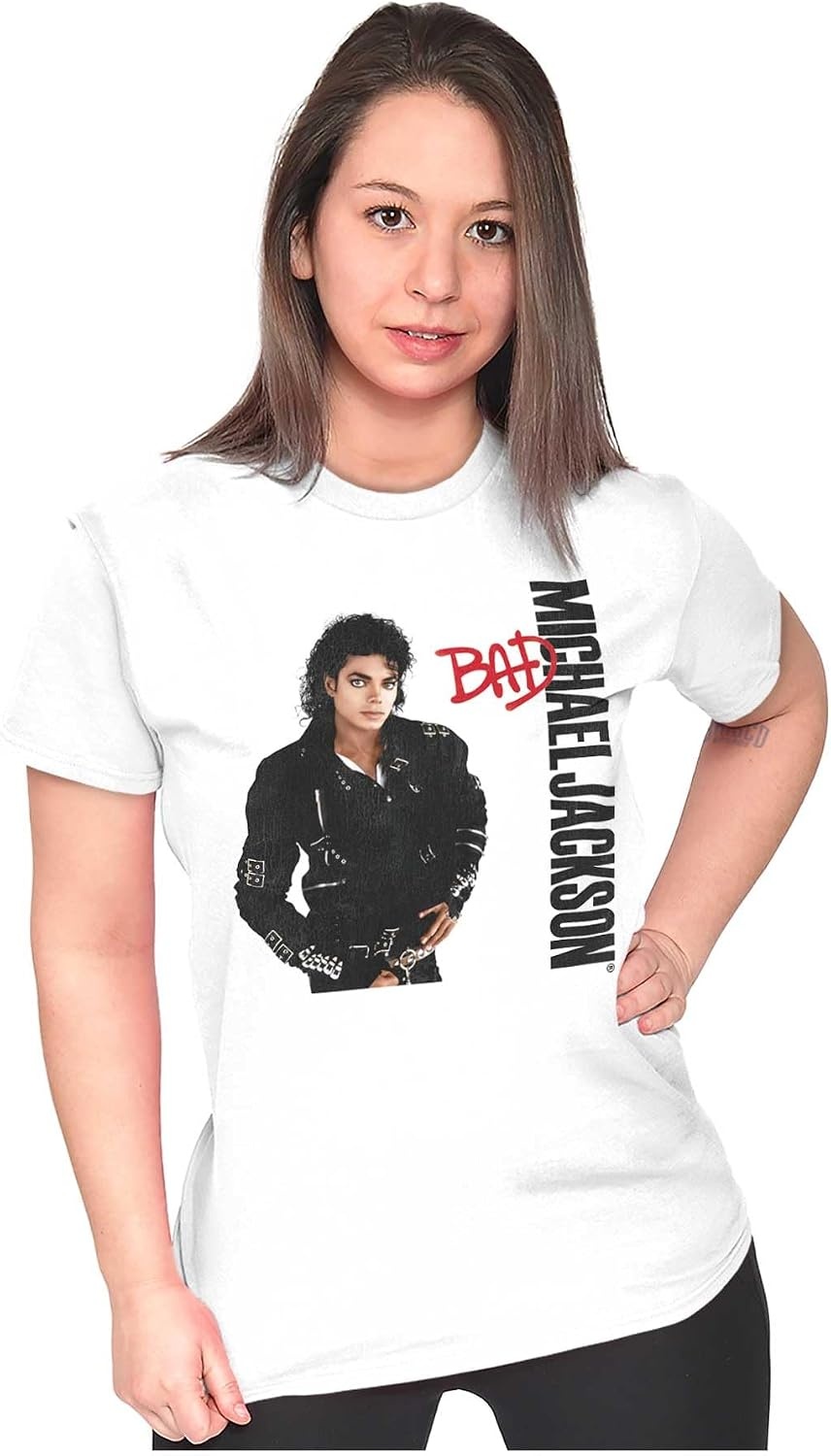 image:imageMichael Jackson Bad Album Cover Womens Slim Fit Graphic TeeWhite