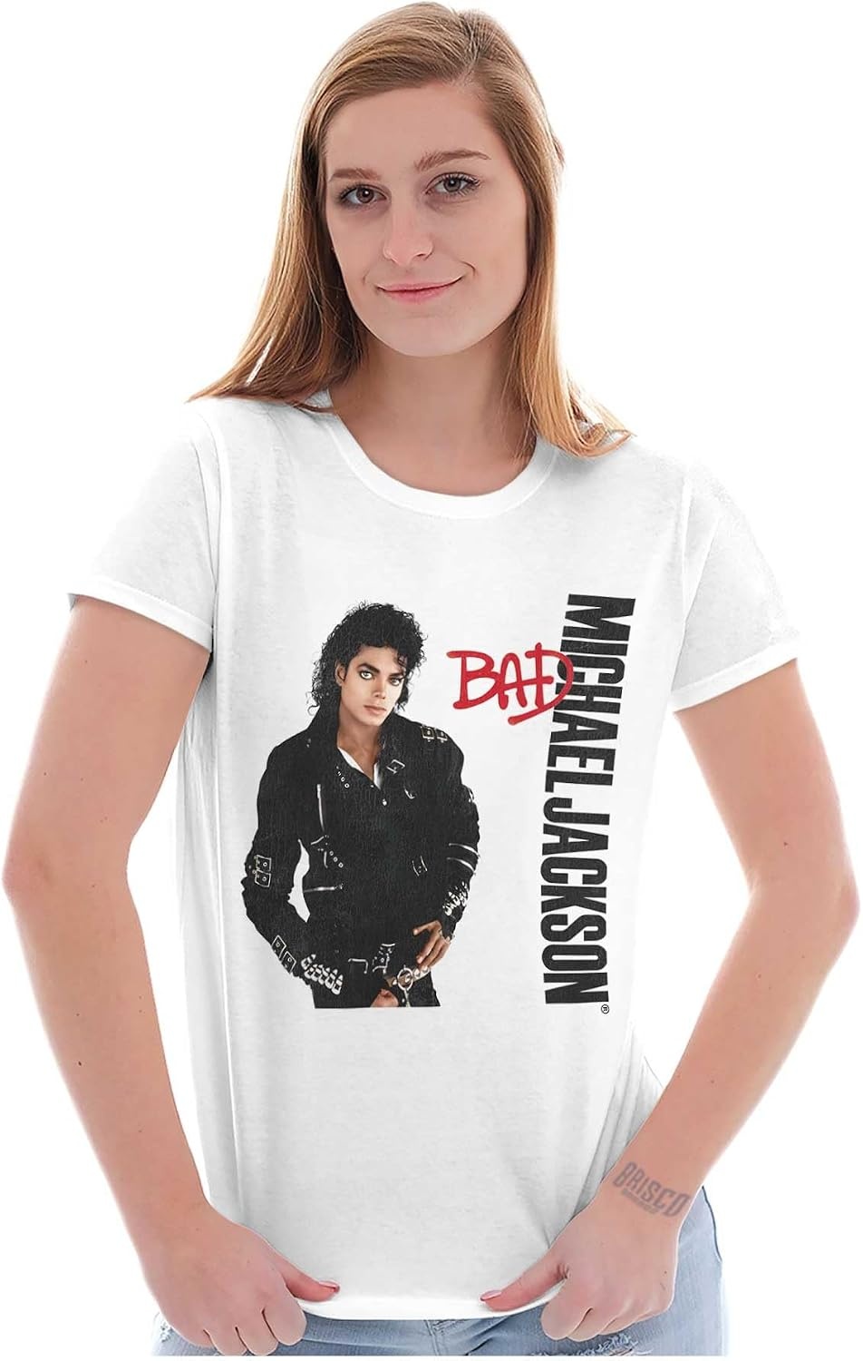 image:imageMichael Jackson Bad Album Cover Womens Slim Fit Graphic TeeWhite