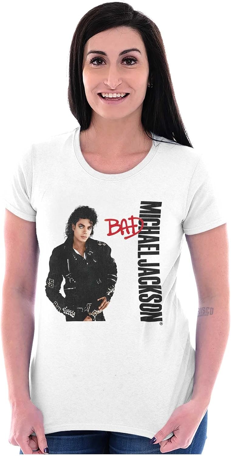 image:imageMichael Jackson Bad Album Cover Womens Slim Fit Graphic TeeWhite