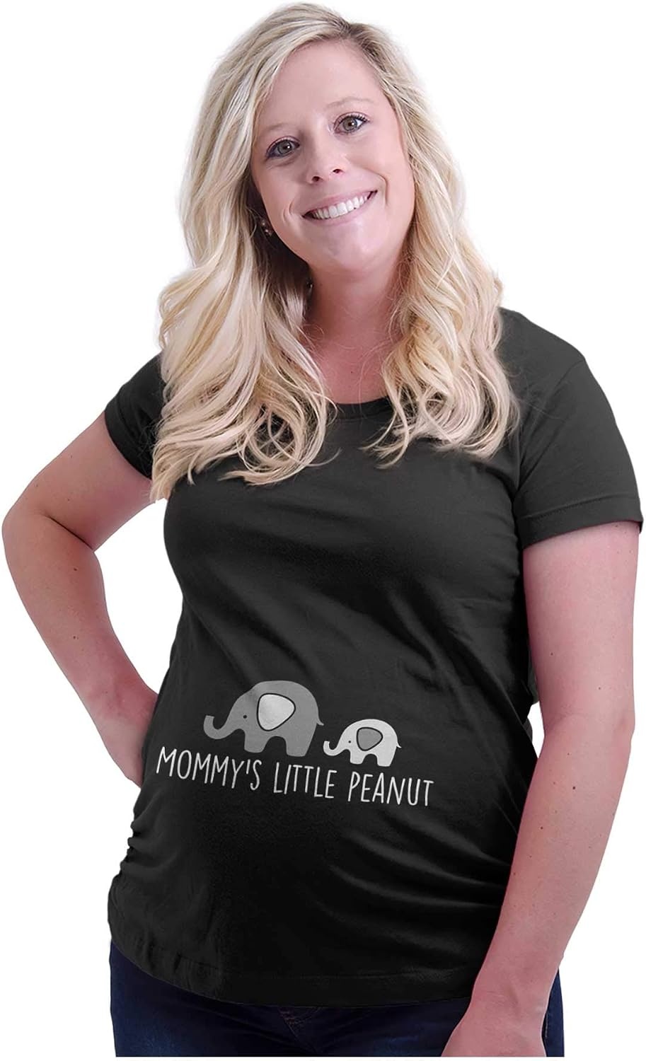 image:imageWomens Maternity Mommys Little Peanut Cute Elephant T Shirt Tee Black