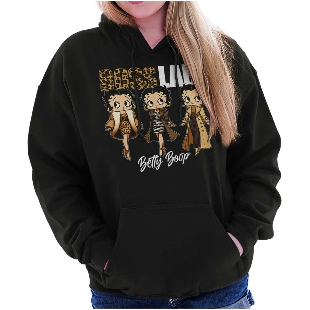 image:imageBrisco Brands Betty Boop Cheetah Print Boss Lady Hoodie Sweatshirt WomenBlack