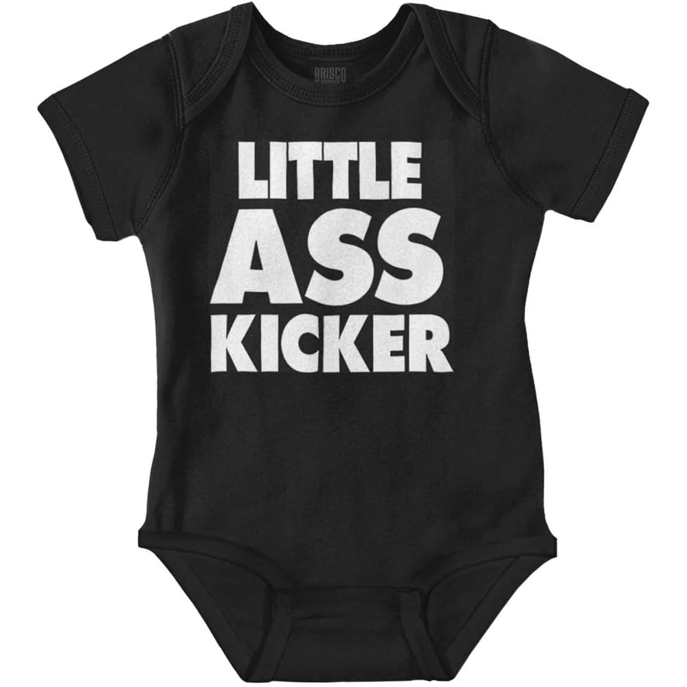 image:imageBrisco Brands Funny Attitude Little Ass Kicker Baby Romper Boys or GirlsBlack