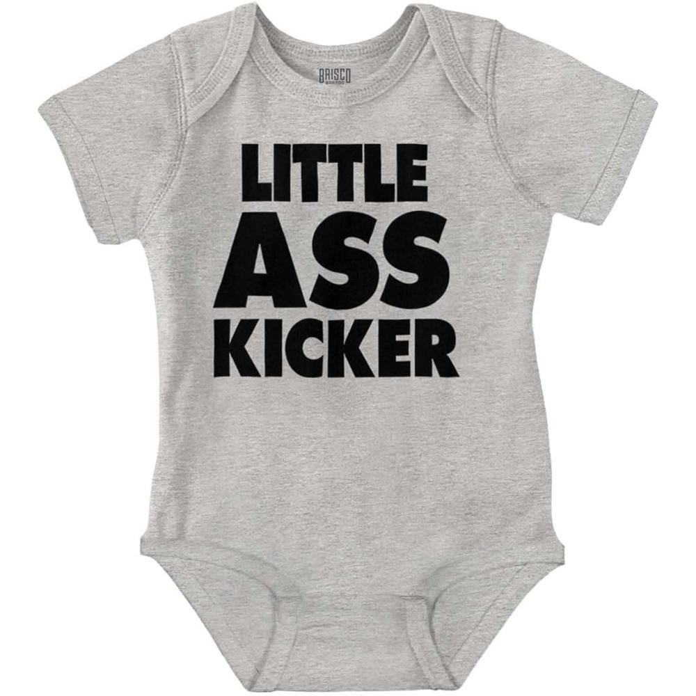 image:imageBrisco Brands Funny Attitude Little Ass Kicker Baby Romper Boys or GirlsHeather