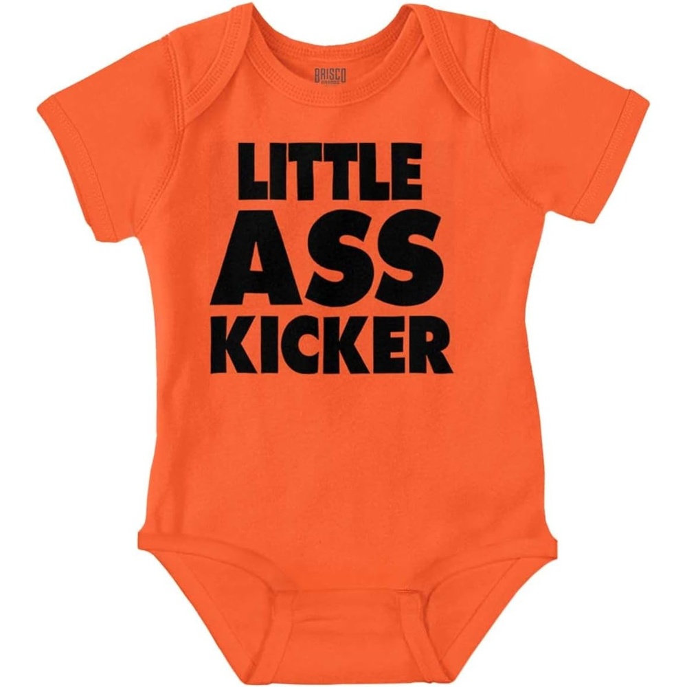 image:imageBrisco Brands Funny Attitude Little Ass Kicker Baby Romper Boys or GirlsOrange