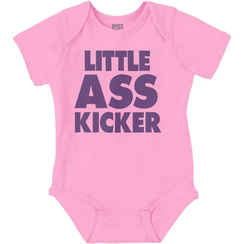 image:imageBrisco Brands Funny Attitude Little Ass Kicker Baby Romper Boys or GirlsPink