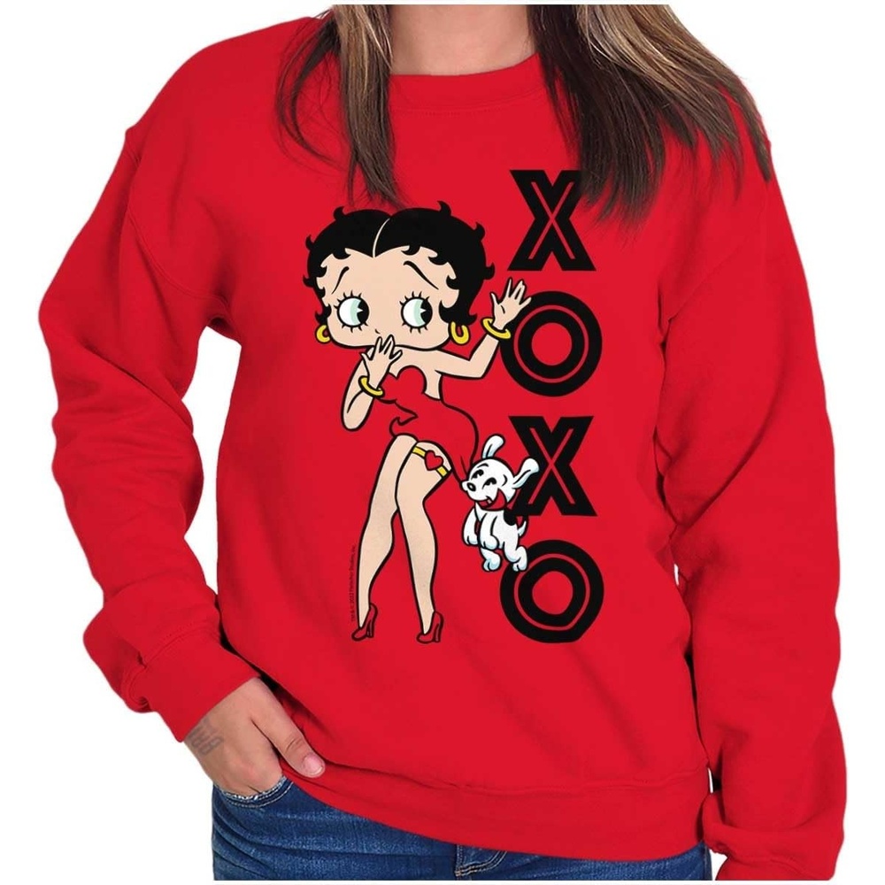 image:imageBrisco Brands Retro Betty Boop XOXO Puppy Love Women Crewneck SweatshirtRed