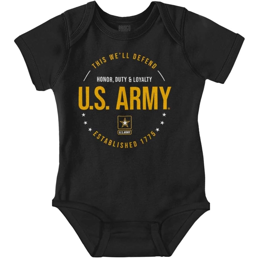 image:imageBrisco Brands US Army Honor Duty Loyalty Soldier Baby Romper Boys or GirlsBlack