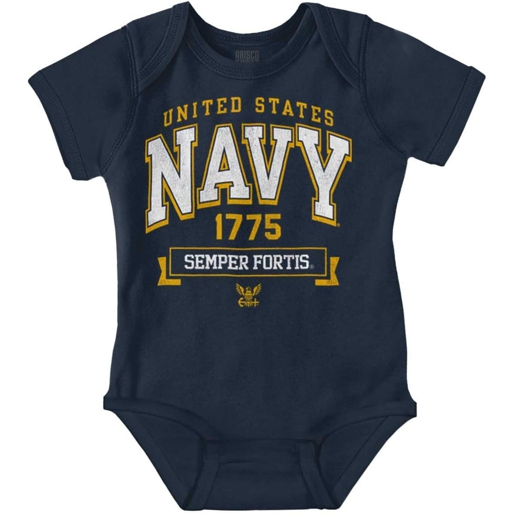 image:imageBrisco Brands United States Navy Semper Fortis 1775 Baby Romper Boys or GirlsNavy