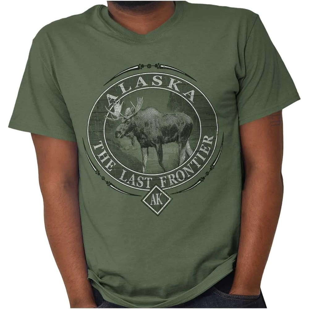 image:imageClassic Teaze American States Military Green Rugged Outdoor Moose Graphic T Shirt for Men or WomenAlaska