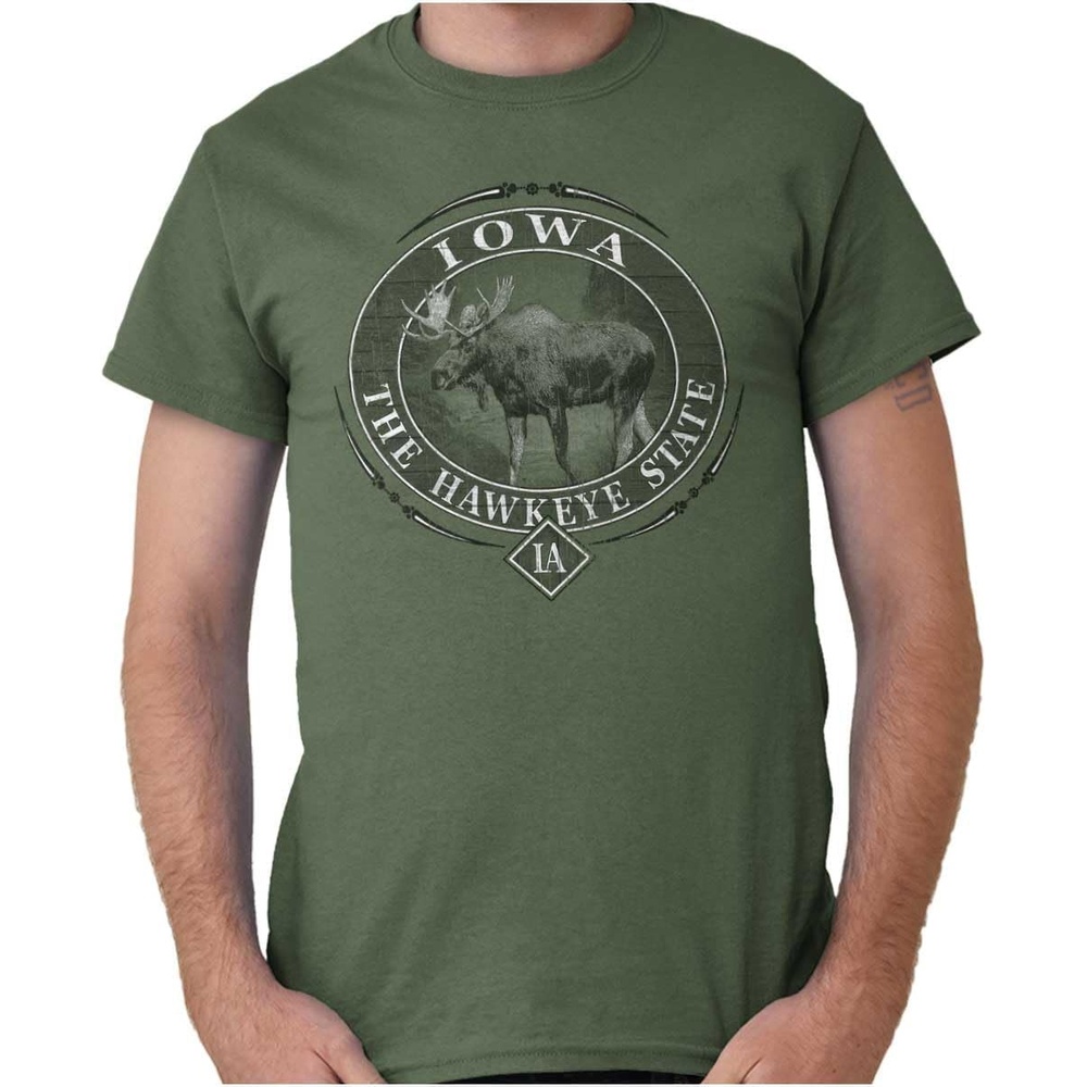 image:imageClassic Teaze American States Military Green Rugged Outdoor Moose Graphic T Shirt for Men or WomenIowa