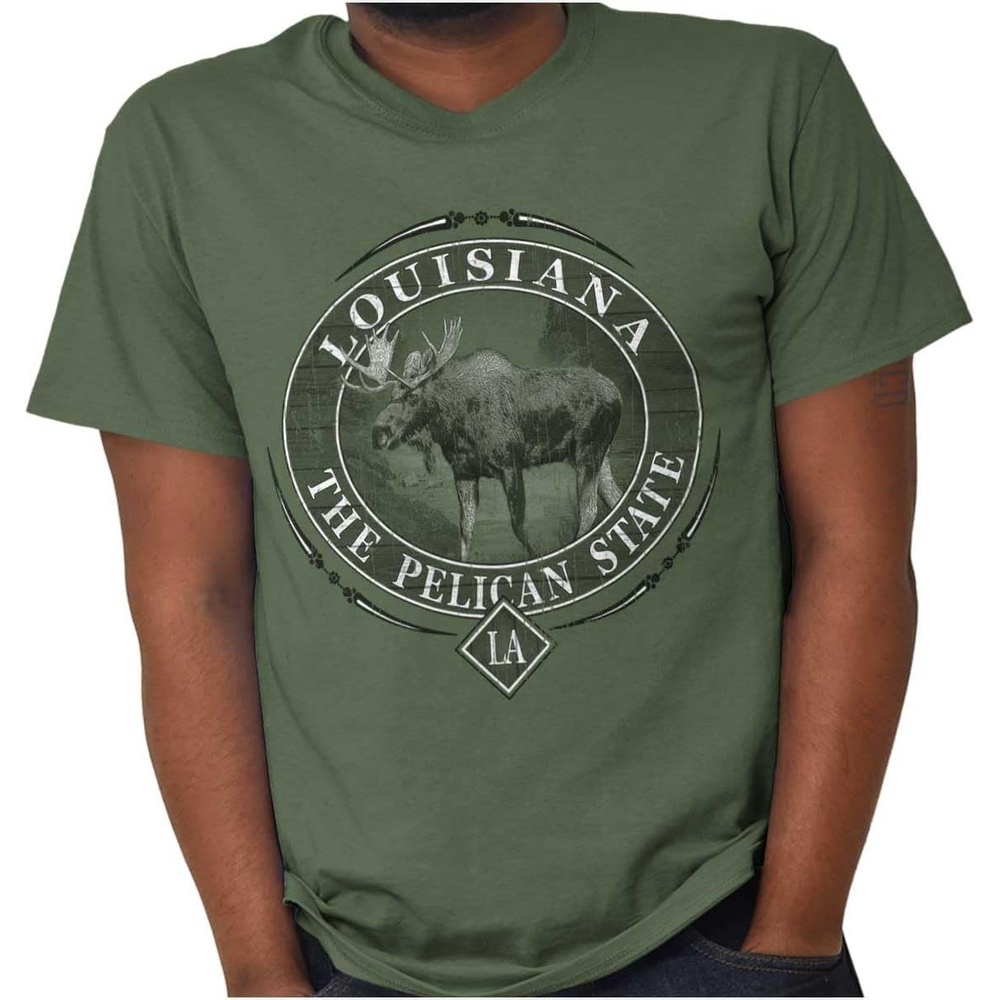 image:imageClassic Teaze American States Military Green Rugged Outdoor Moose Graphic T Shirt for Men or WomenLouisianna