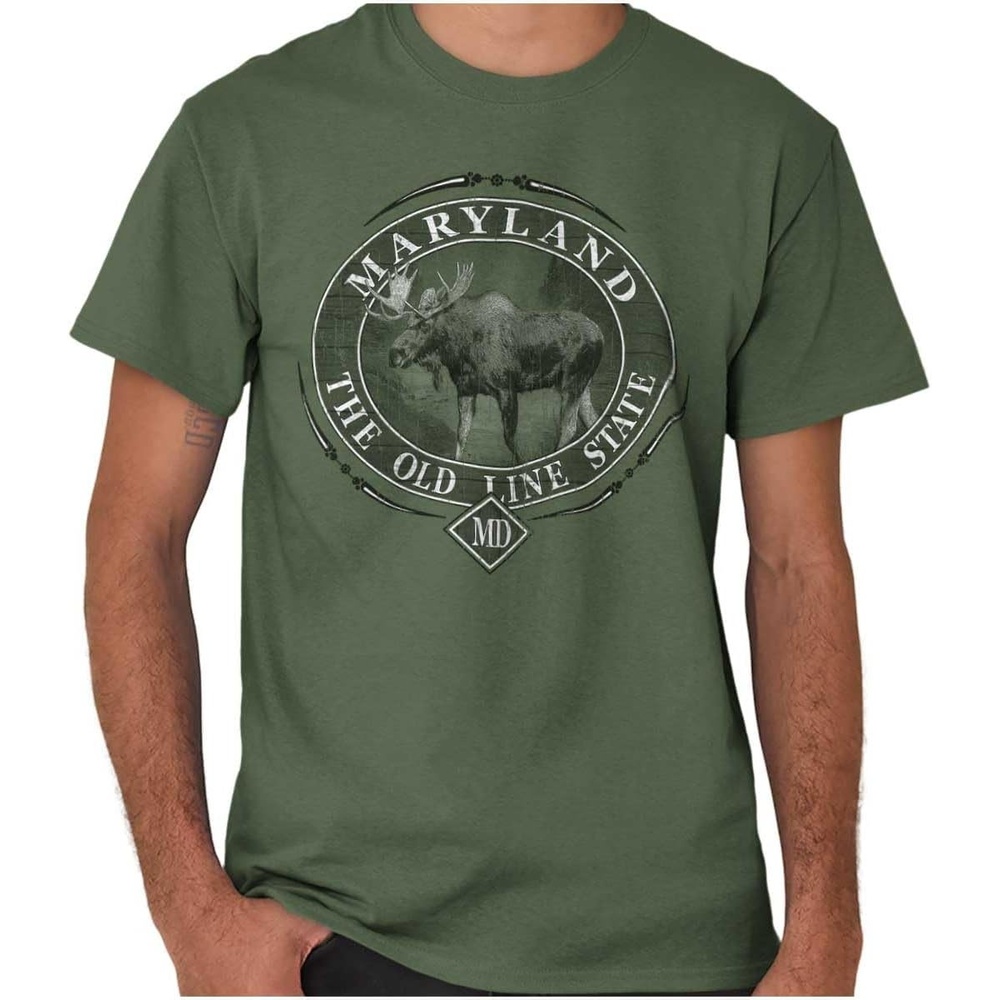 image:imageClassic Teaze American States Military Green Rugged Outdoor Moose Graphic T Shirt for Men or WomenMaryland