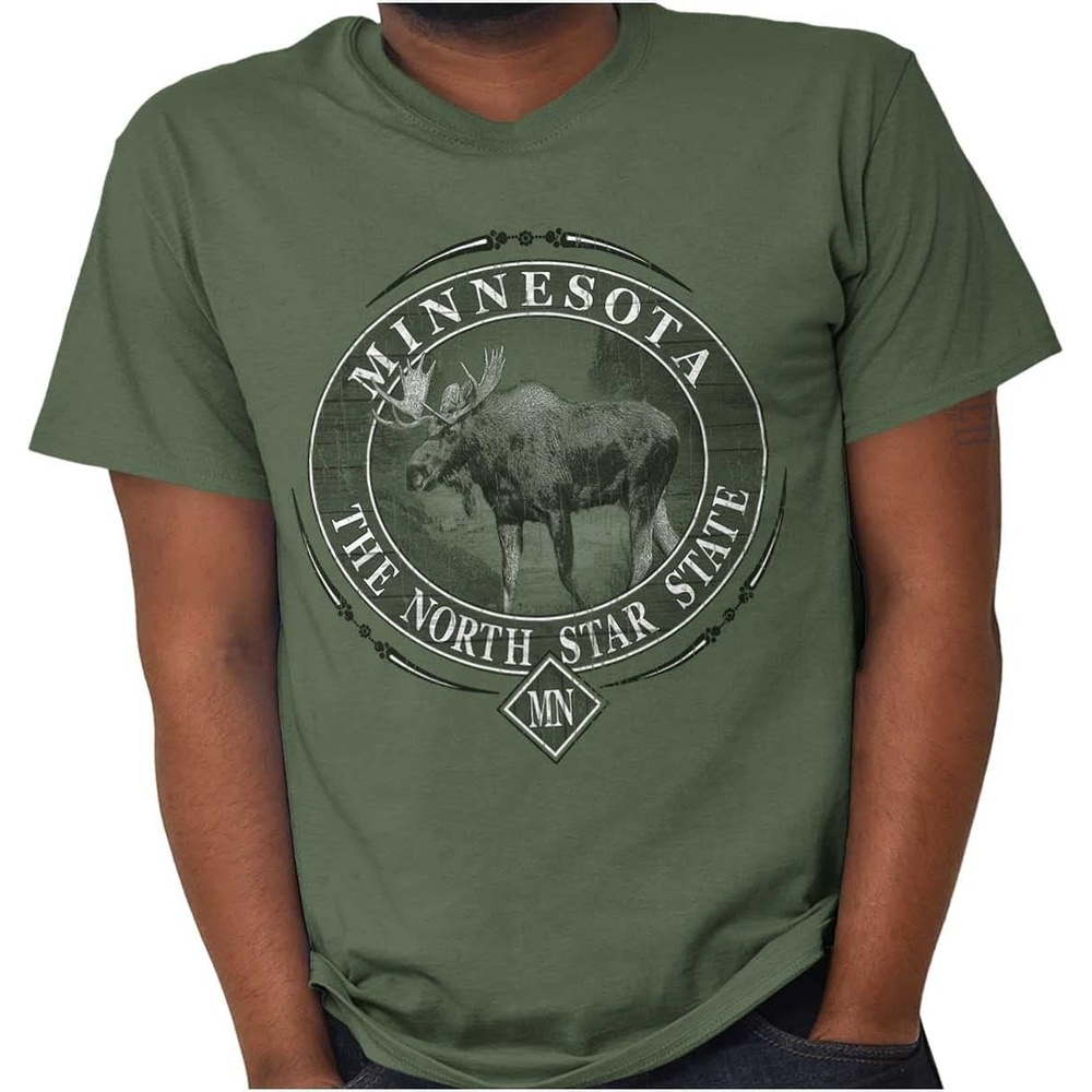 image:imageClassic Teaze American States Military Green Rugged Outdoor Moose Graphic T Shirt for Men or WomenMinnesota