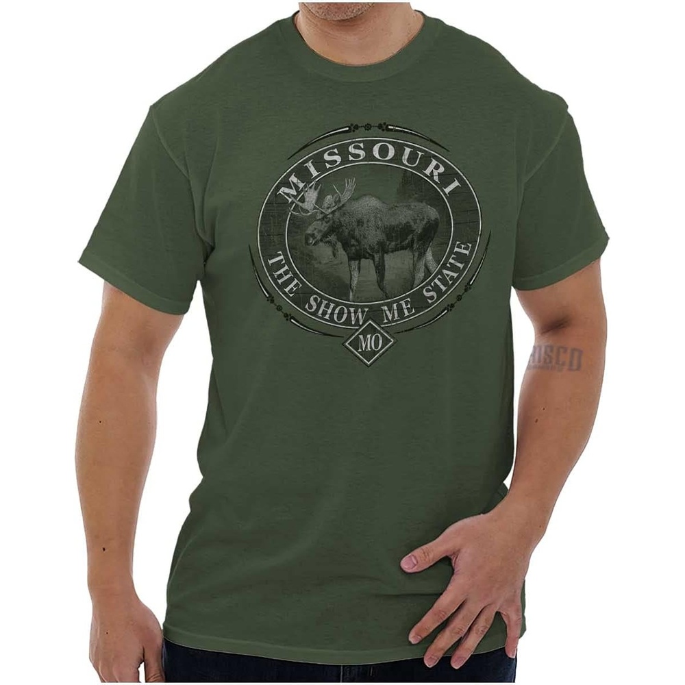 image:imageClassic Teaze American States Military Green Rugged Outdoor Moose Graphic T Shirt for Men or WomenMissouri