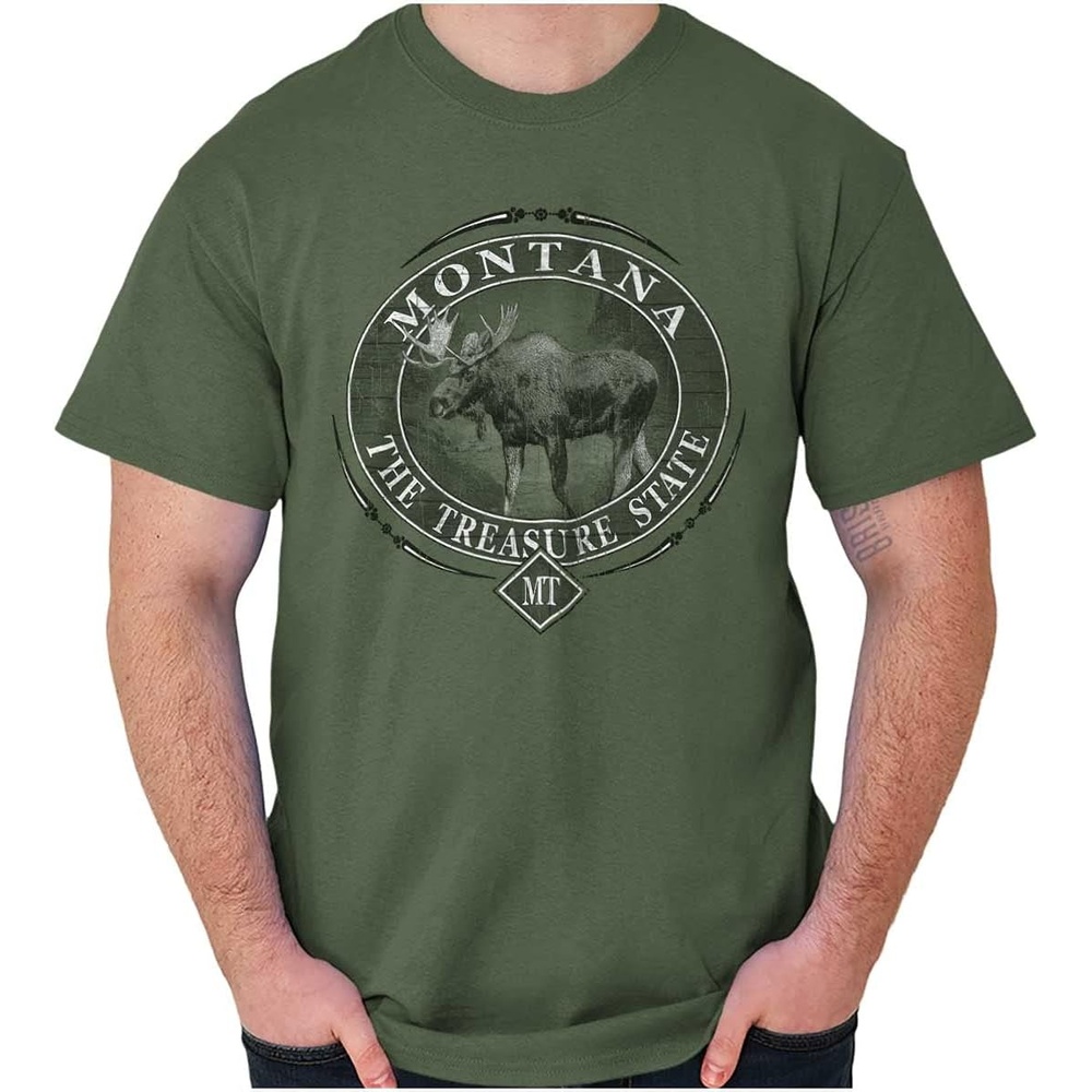 image:imageClassic Teaze American States Military Green Rugged Outdoor Moose Graphic T Shirt for Men or WomenMontana