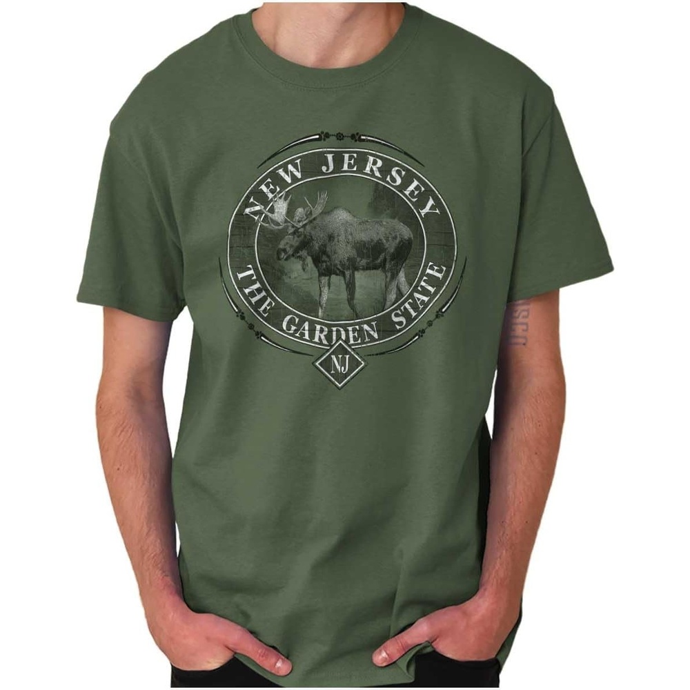 image:imageClassic Teaze American States Military Green Rugged Outdoor Moose Graphic T Shirt for Men or WomenNew Jersey