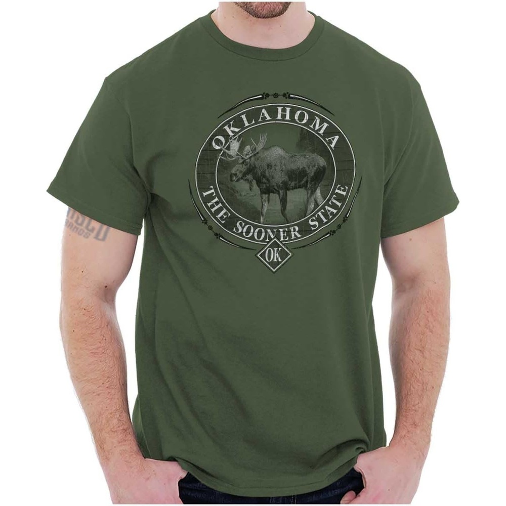image:imageClassic Teaze American States Military Green Rugged Outdoor Moose Graphic T Shirt for Men or WomenOklahoma