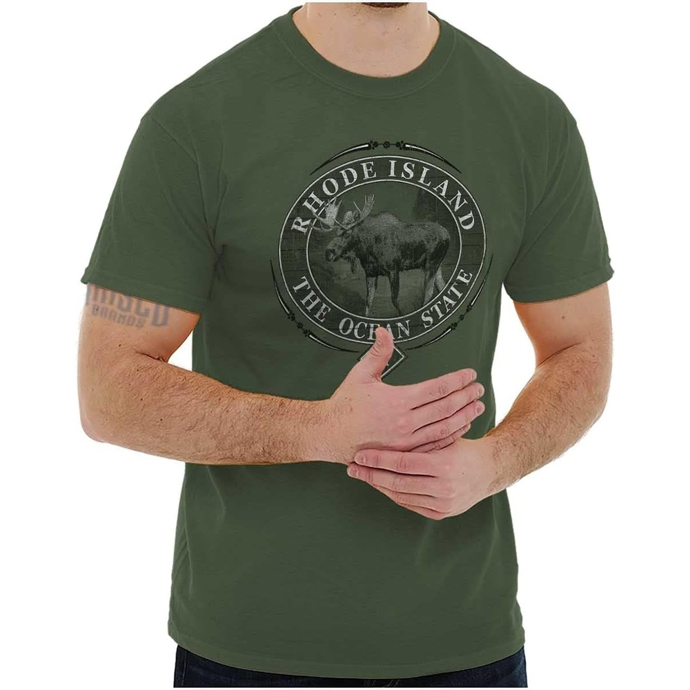 image:imageClassic Teaze American States Military Green Rugged Outdoor Moose Graphic T Shirt for Men or WomenRhode Island
