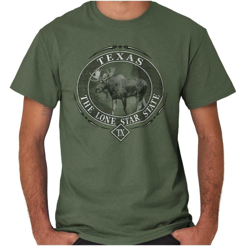 image:imageClassic Teaze American States Military Green Rugged Outdoor Moose Graphic T Shirt for Men or WomenTexas