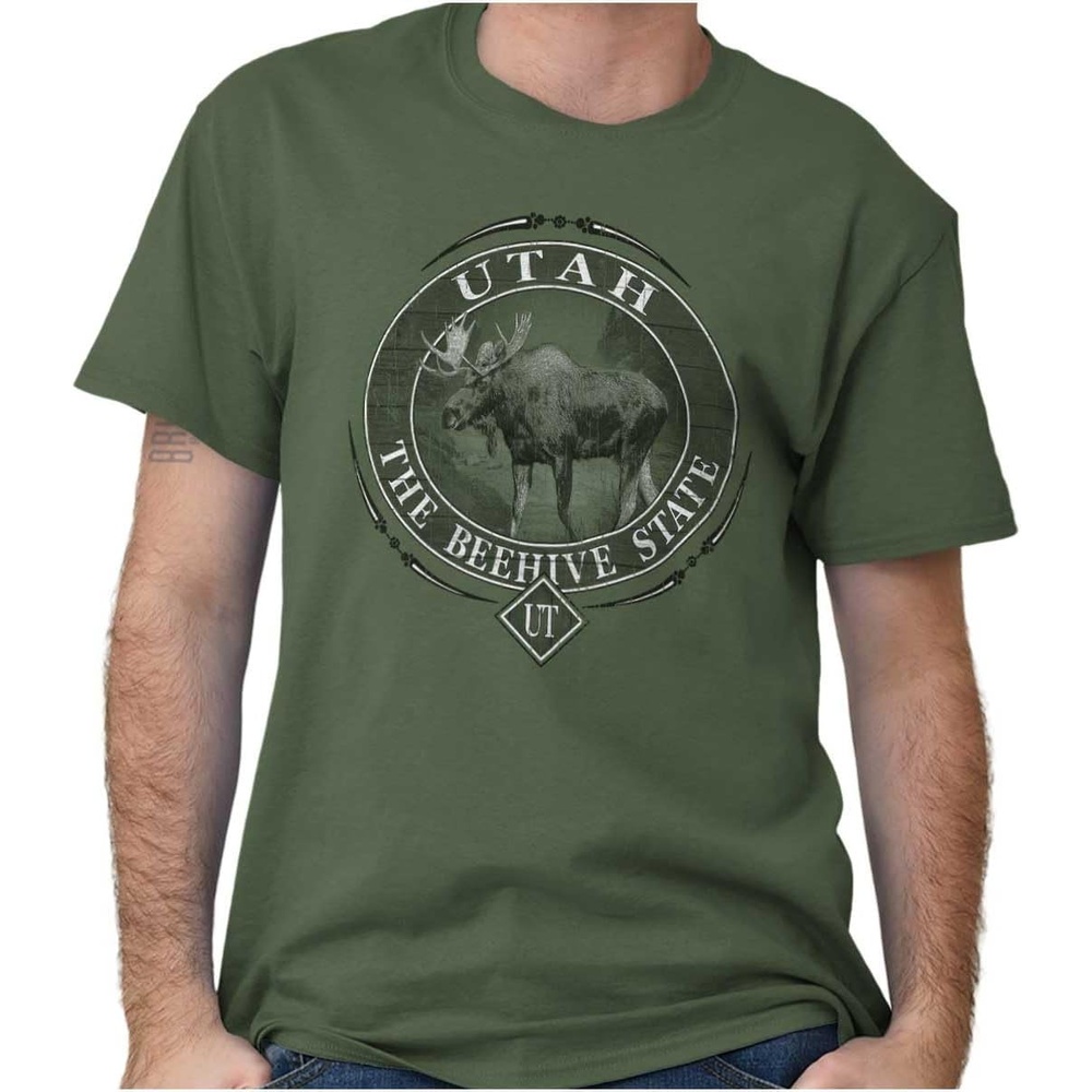 image:imageClassic Teaze American States Military Green Rugged Outdoor Moose Graphic T Shirt for Men or WomenUtah