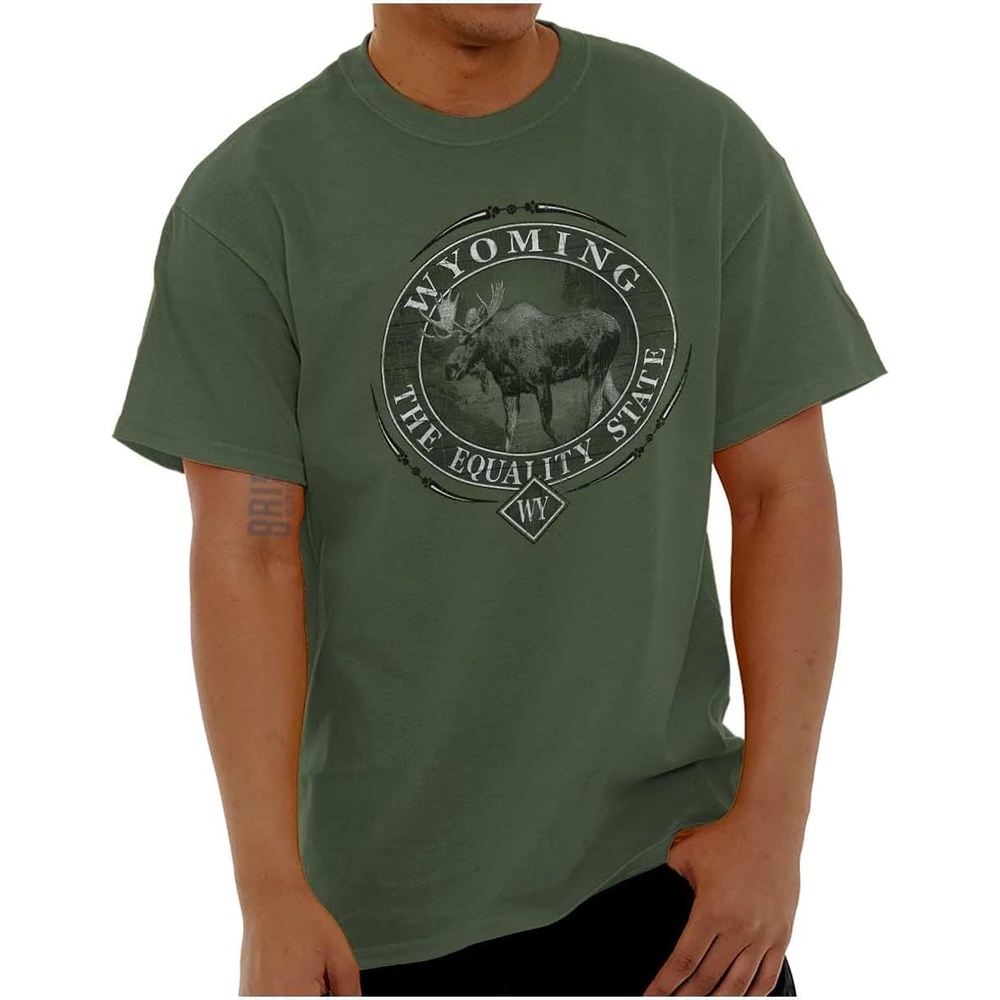 image:imageClassic Teaze American States Military Green Rugged Outdoor Moose Graphic T Shirt for Men or WomenWyoming
