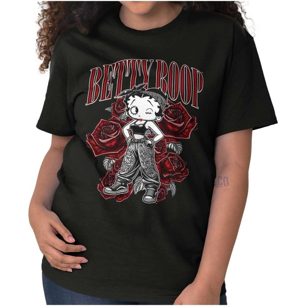 image:imageCute Betty Boop Chicana Urban Chola Cartoon Womens Graphic T Shirt TeesBlack  Roses