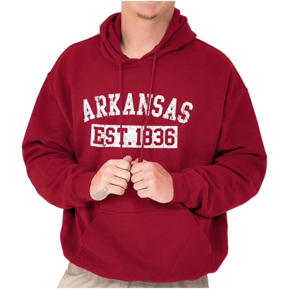 image:imageDistressed American States Athletic EST Hoodie Sweatshirt Women and MenCardinal Red