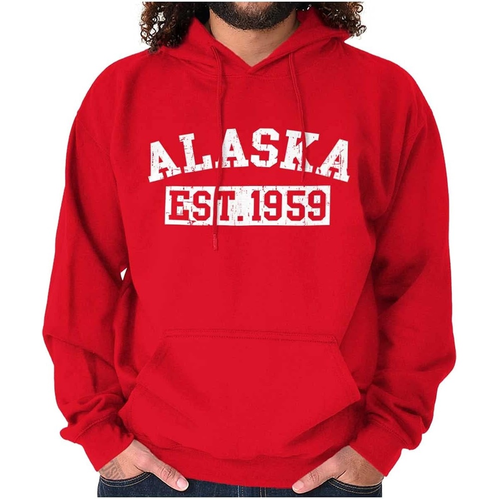 image:imageDistressed American States Athletic EST Hoodie Sweatshirt Women and MenRed