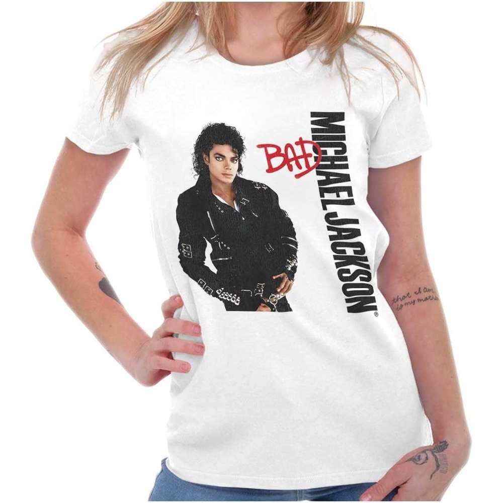 image:imageMichael Jackson Bad Album Cover Womens Slim Fit Graphic TeeWhite