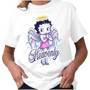 Betty Boop Heavenly Angel Cartoon Womens Graphic T Shirt Tees(White)