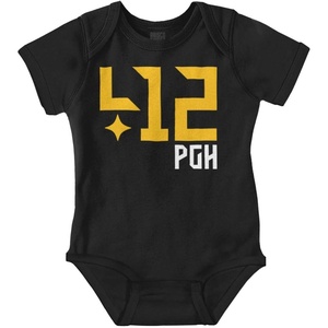 Brisco Brands 412 Pittsburgh Pennsylvania Area Code Baby Romper Boys or Girls(Black)