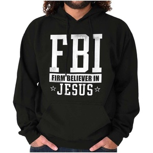 Brisco Brands FBI Pun Firm Believer in Jesus Hoodie Sweatshirt Women Men(Black)