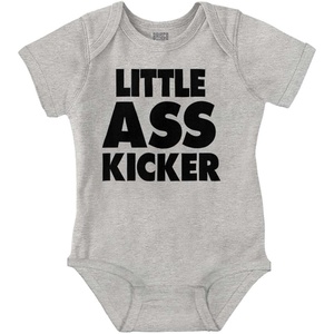 Brisco Brands Funny Attitude Little Ass Kicker Baby Romper Boys or Girls(Heather)
