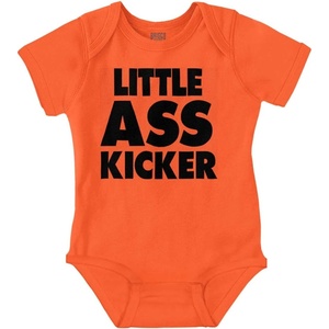 Brisco Brands Funny Attitude Little Ass Kicker Baby Romper Boys or Girls(Orange)