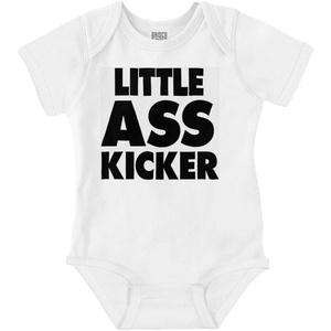 Brisco Brands Funny Attitude Little Ass Kicker Baby Romper Boys or Girls(White)