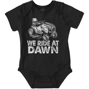 Brisco Brands Funny We Ride At Dawn Lawn Mower Baby Romper Boys or Girls(Black)