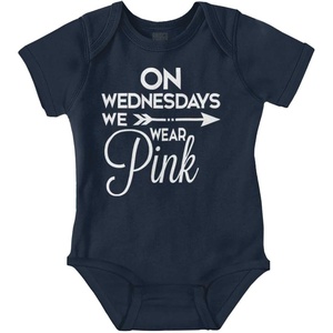 Brisco Brands On Wednesdays We Wear Pink Girly Baby Bodysuit Jumper Girls(Navy)