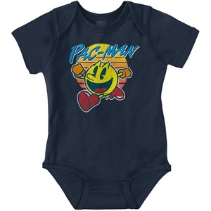 Brisco Brands PACMAN Vintage Retro Video Game Baby Romper Boys or Girls(Navy)