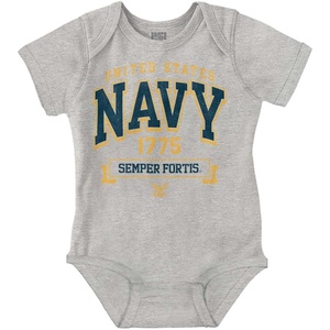 Brisco Brands United States Navy Semper Fortis 1775 Baby Romper Boys or Girls(Heather)