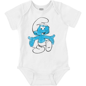 Brisco Brands Vintage Retro Smurf Cartoon Character Baby Romper Boys or Girls(White)
