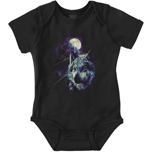 Brisco Brands Wolf Pack Howling at Full Moon Baby Romper Boys or Girls(Black)